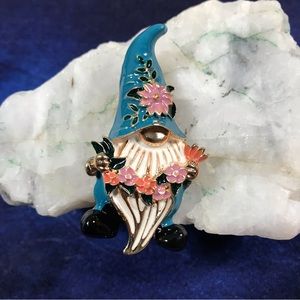 Stunning blue gnome jewelry brooch brand new